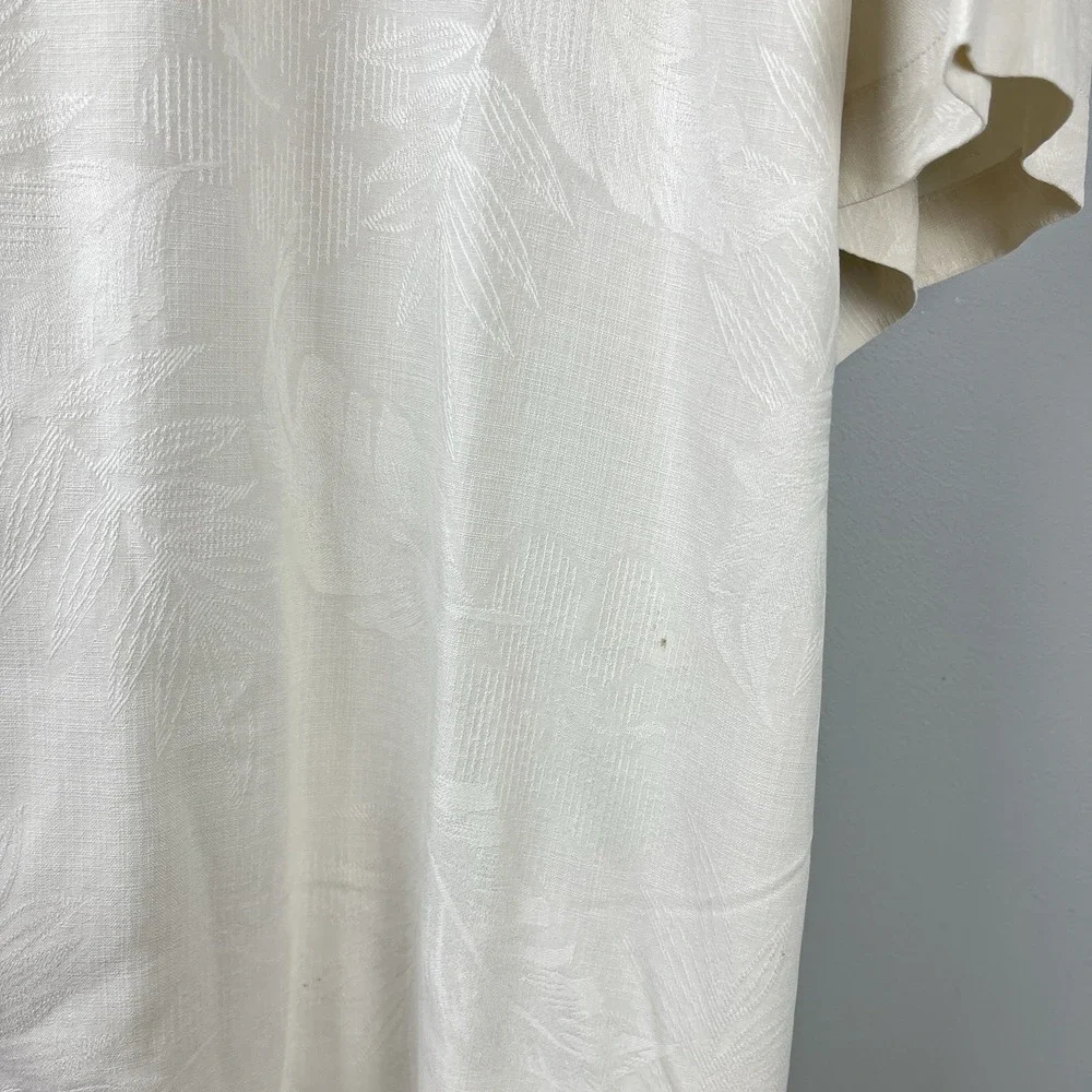 Tommy Bahama Silk Shirt Mens 3XL Ivory Jacquard Leaf Feather Short Sleeve